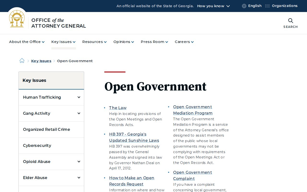 Georgia open government information page