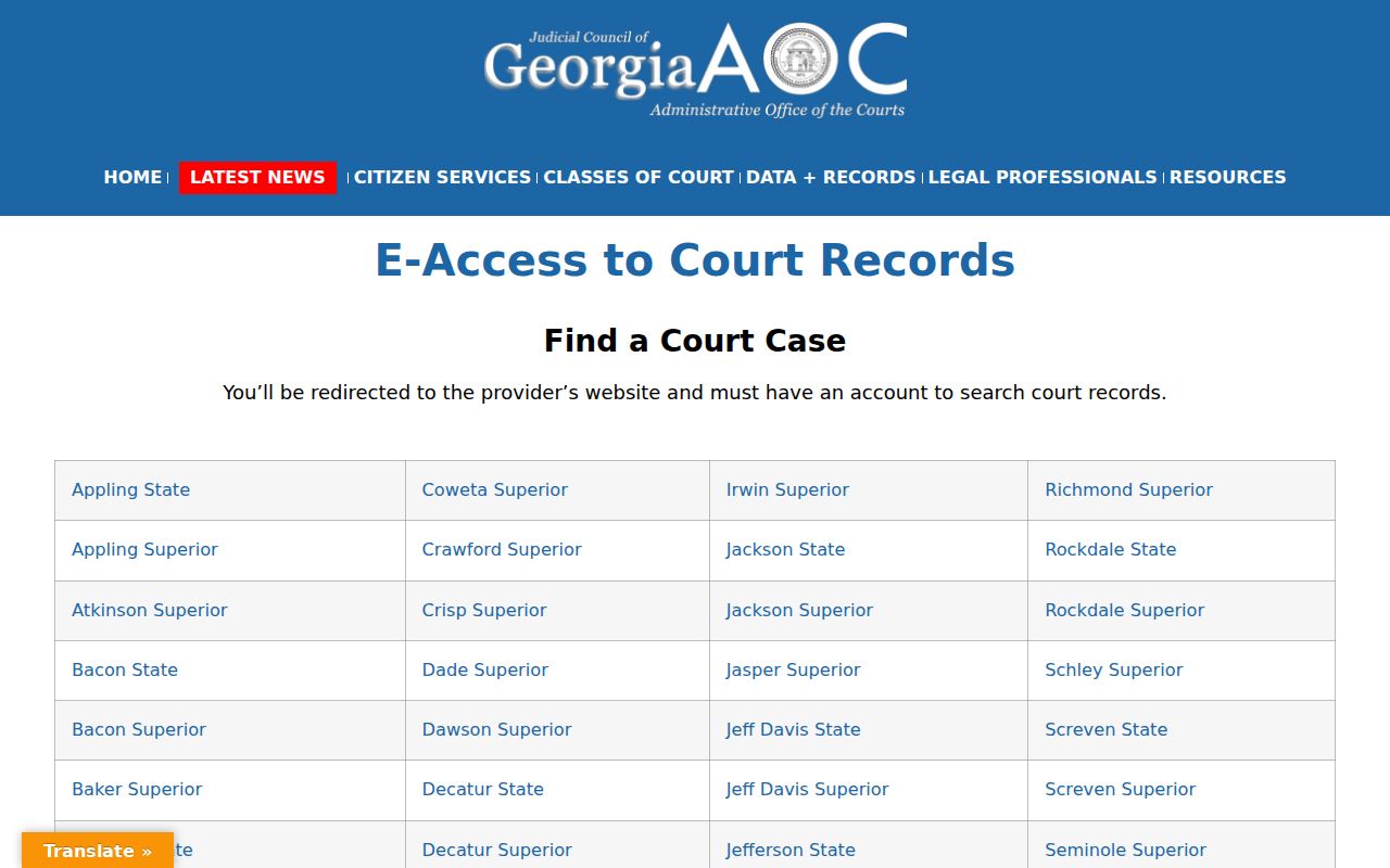 Georgia E-Access court directory