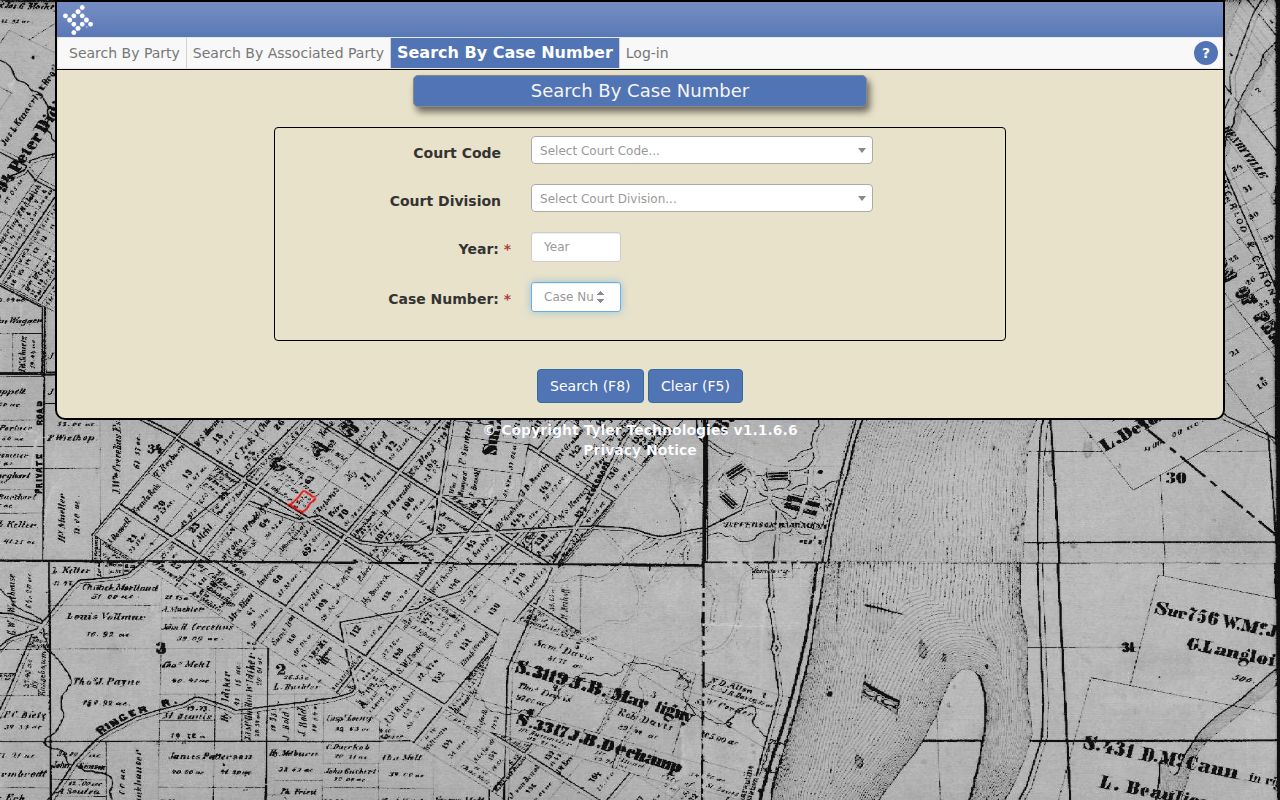 Bryan County case-number search screen