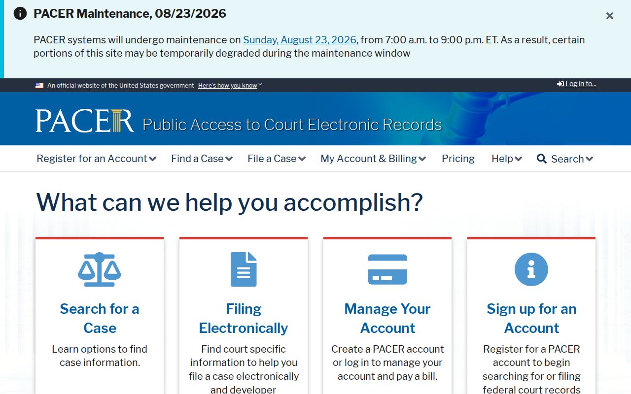 PACER federal case access website