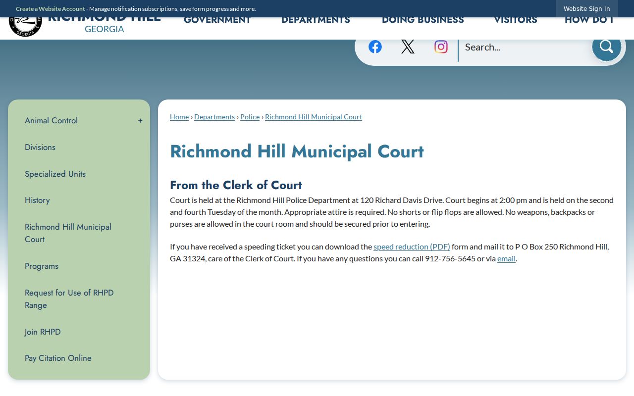 Richmond Hill Municipal Court schedule for Bryan County city citations
